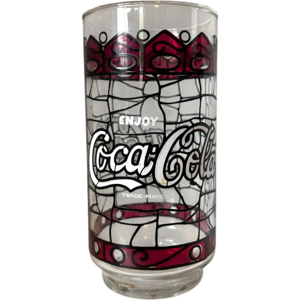 Vintage Coca-Cola Tiffany Style Stained Glass Drinking Glass 16oz Coke‎